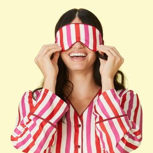 The Cloud 9 Silky Eye Mask - Classic Stripe in Lava & Hibiscus